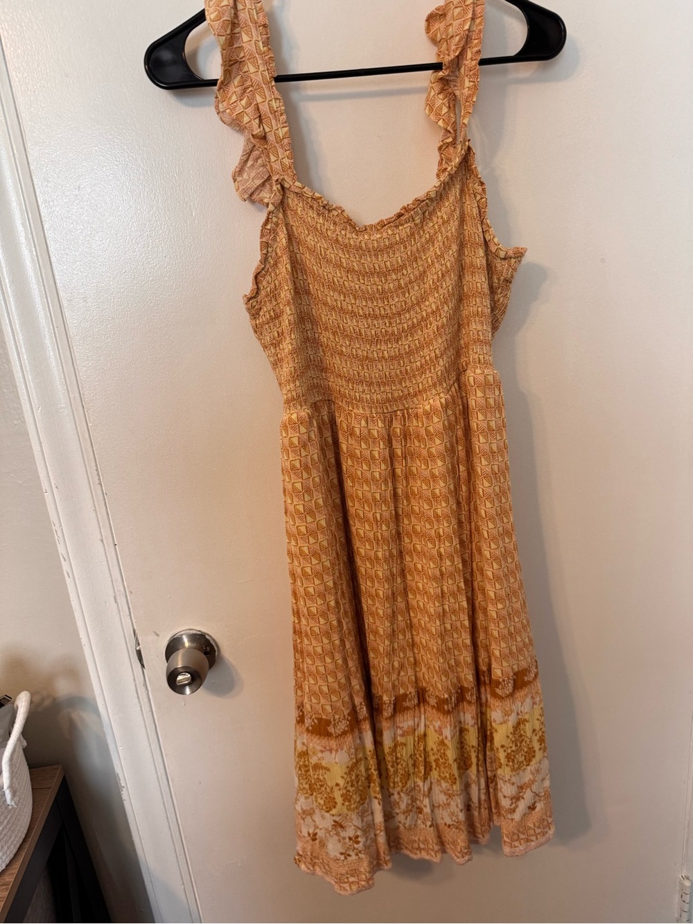 Maurices Yellow Mustard Smocked Ruffle Strap Midi Dress